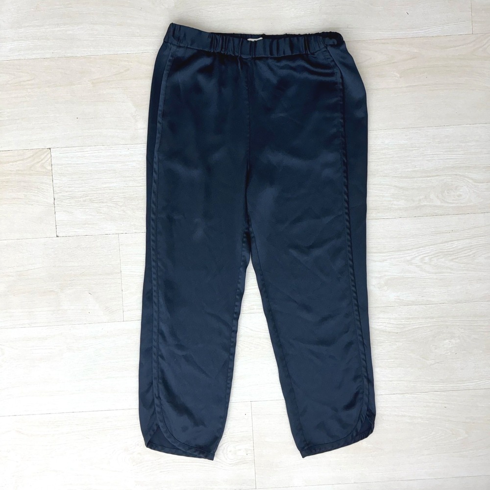 Joie Jogger Pants Womens Medium Navy Blue Satin Tulip Hem Cropped